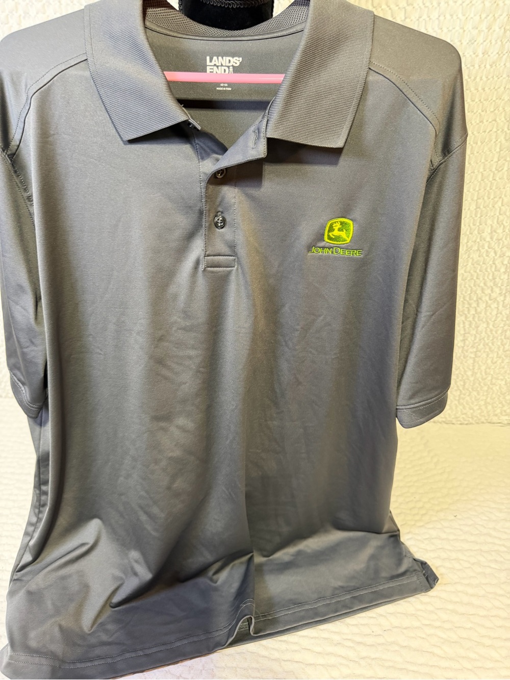 Lands' End Gray Polo with Green John Deere Logo